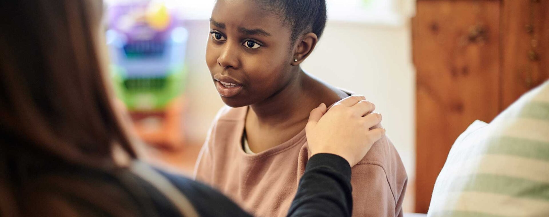 psychologist woman and support, talking or counseling help for problem, mental health or therapy consultation. Listening, empathy and therapist person, african teen for school or life advice